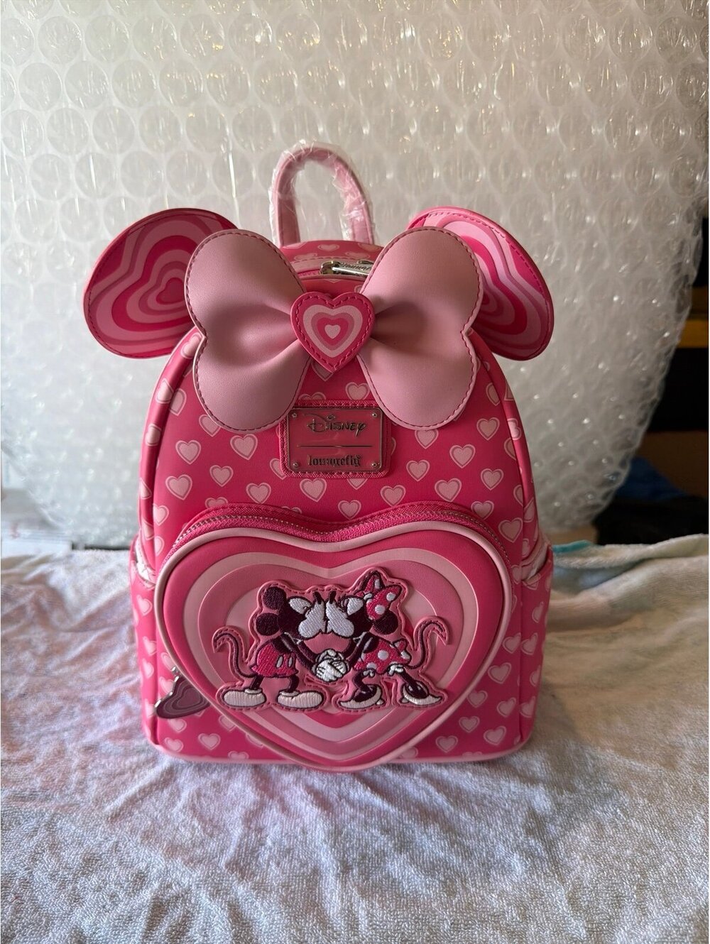 Loungefly Disney Mickey & Minnie Pink Heart Ear Backpack NWT